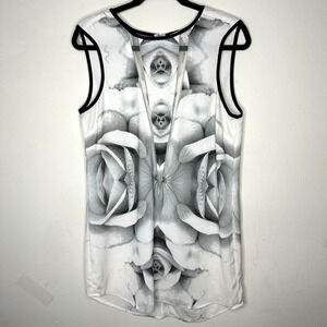 Finders Keepers Black White Tangled Secrets Rose Print Monochrome Slip Dress Med